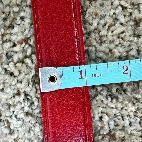 Liz Claiborne Vintage Red Leather Belt with Solid Brass Silver Brushed Buckle - Picture 14 of 16